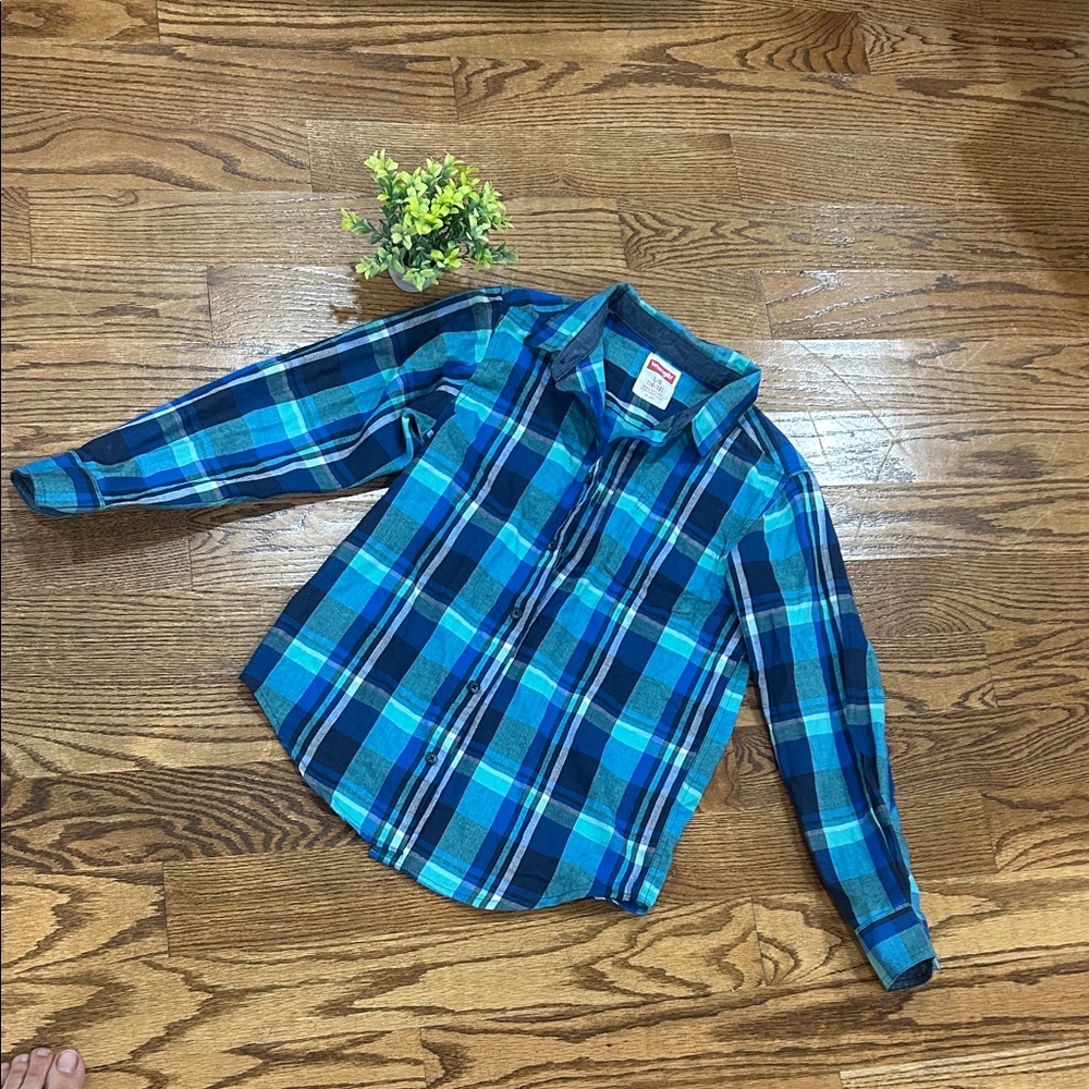 OshKosh B'gosh Blue Button Down Shirt with Plaid Design